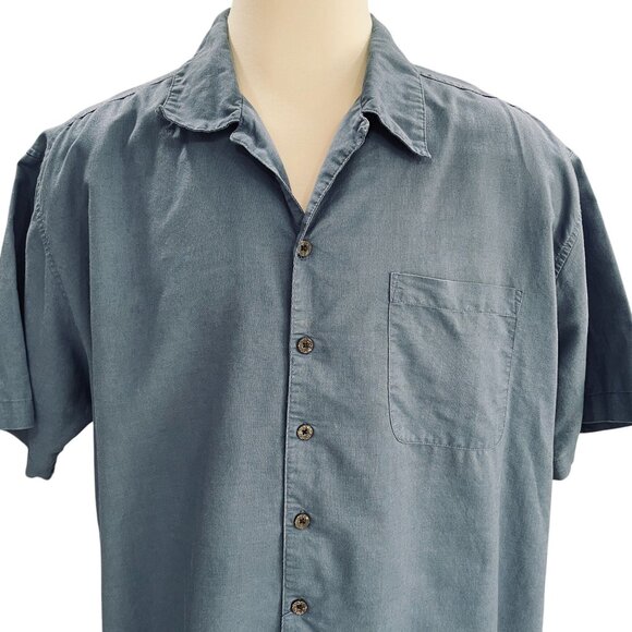 Panama Jack Mens XXL Button Up Shirt Blue Short Sleeve Ramie Cotton Relaxed Fit - Picture 4 of 8